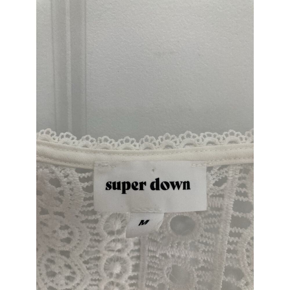 Super Down White Lace Festival Boho Beach Crop Top Tie Front Bralette Size M - Picture 2 of 7